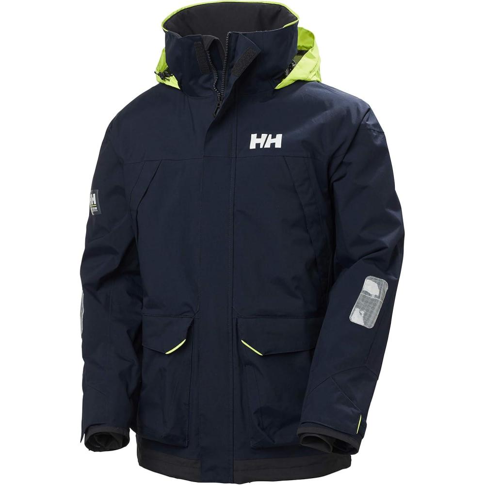 imageHellyHansen Pier 30 Coastal Sailing Jacket for Men  Waterproof Windproof and Breathable with Packable Neon Yellow Hood597 Navy