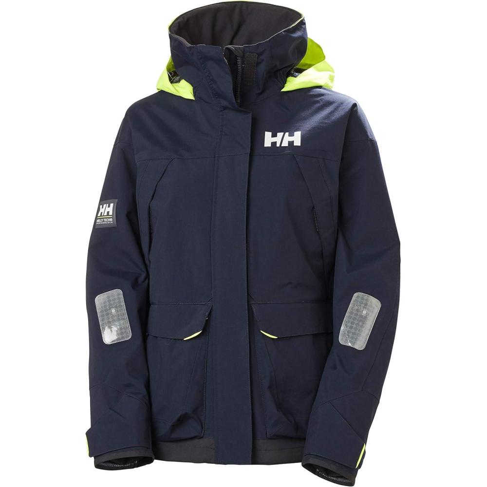 imageHellyHansen Pier 30 Waterproof Jackets for Women Featuring Windproof Sailing Fabric and Packable Neon Yellow Hood597 Blue