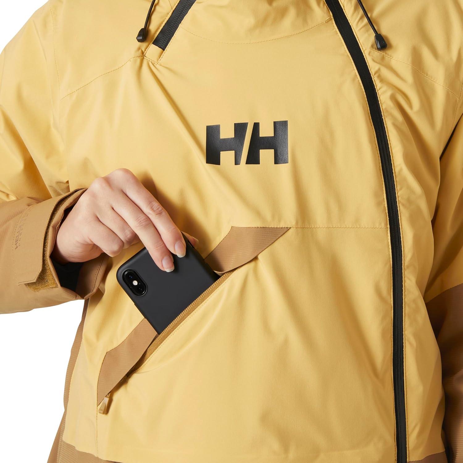 imageHellyHansen Powchaser Asym Jacket Womens Waterproof Skiing Jacket with Neon Details PrimaLoft Insulation389 Sand