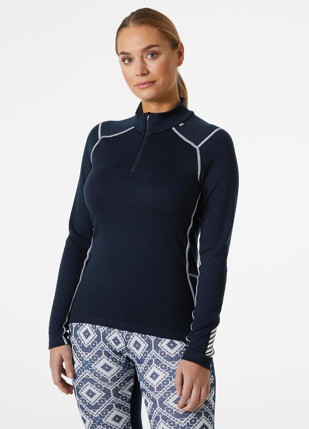 imageHellyHansen LIFA Merino Midweight Half Zip Base Layer Top Womens Performance for Outdoor Adventures Hiking ampamp Travel596 Navy