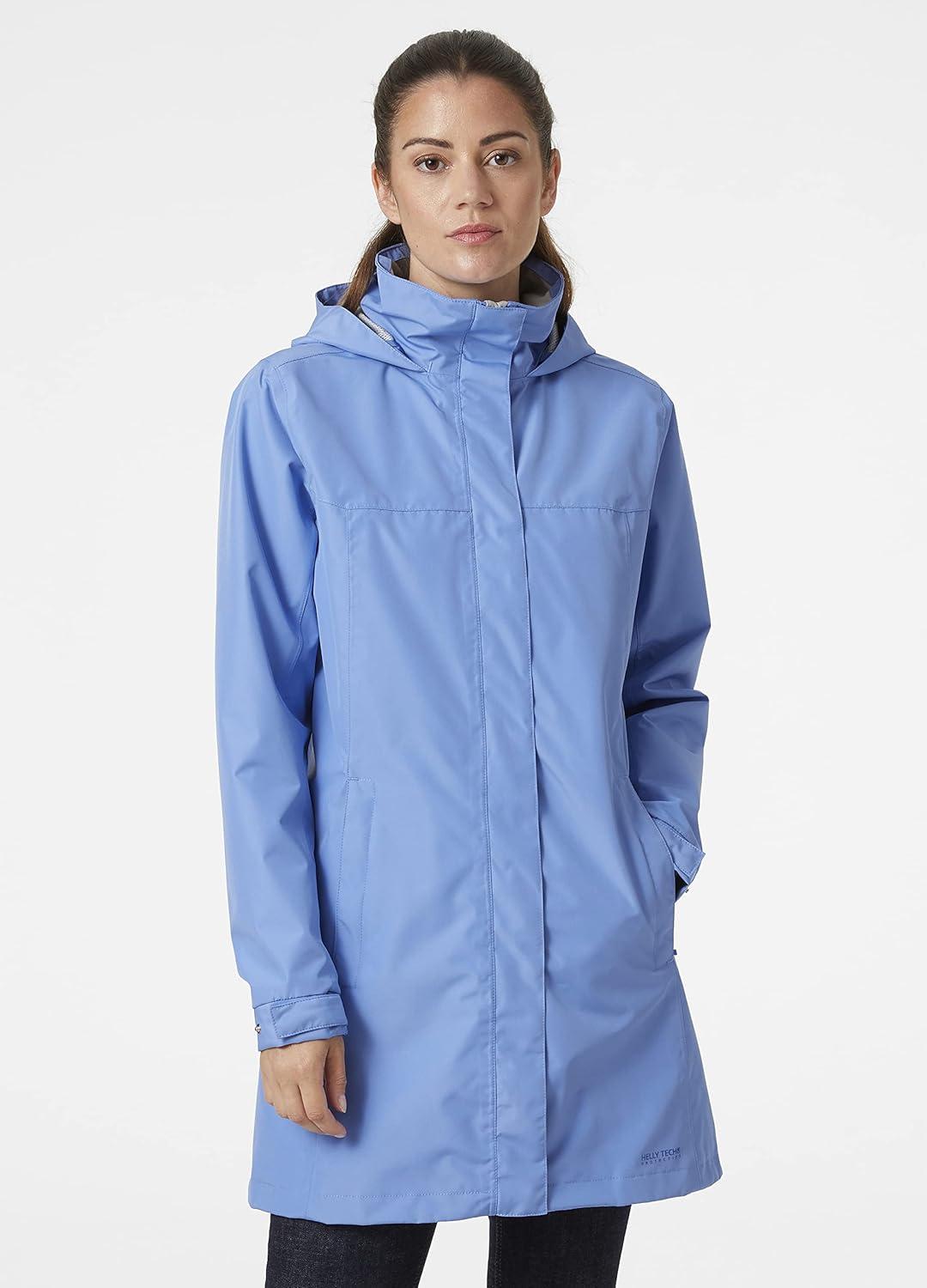 imageHellyHansen Womens Aden Waterproof Breathable Hooded Long Rain Jacket619 Skagen Blue