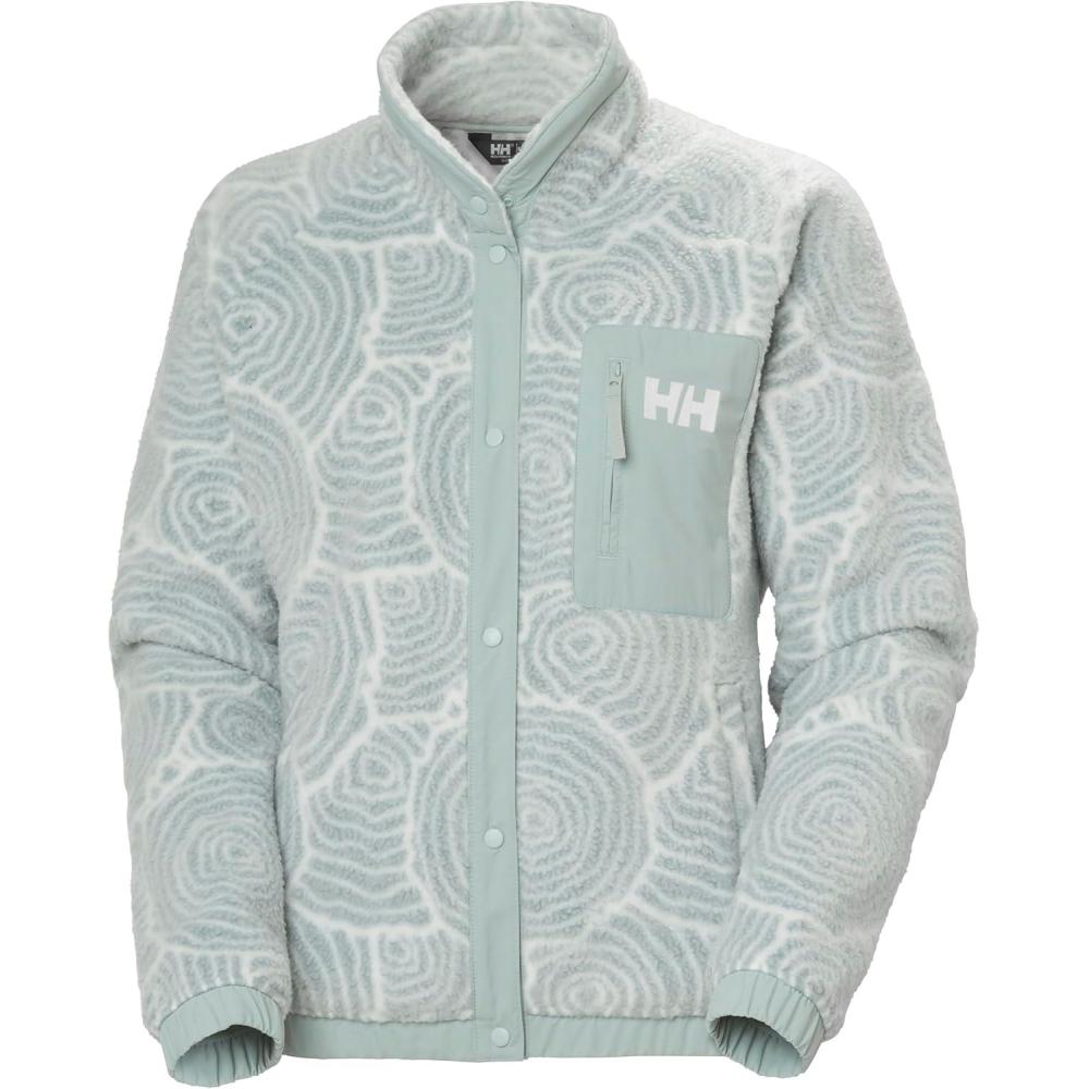 imageHellyHansen Imperial Printed Pile Snap Womens Jacket Stylish ampamp Warm Outerwear Jackets for Winter Adventures462 Greedn Mist Wood Lines Aop