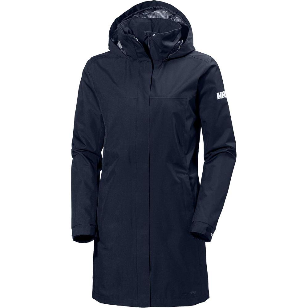 imageHellyHansen Womens Aden Waterproof Breathable Hooded Long Rain Jacket689 Evening Blue