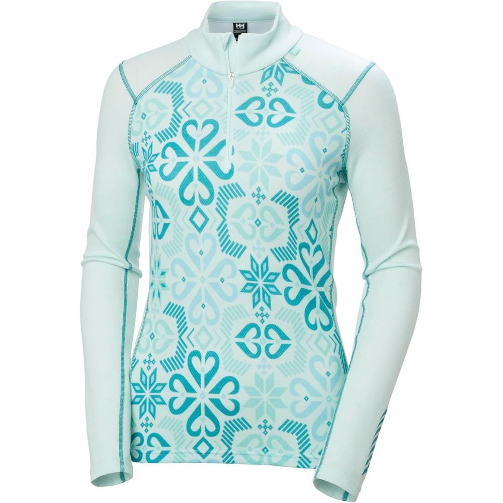 imageHellyHansen Womens LIFA Merino Midweight Graphic 12 Zip Base Layer Shirt562 Icicle Nordic Rose Aop