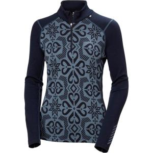 Helly-Hansen Women’s LIFA Merino Midweight Graphic 1/2 Zip Base Layer Shirt(600 Navy Nordic Rose Aop)