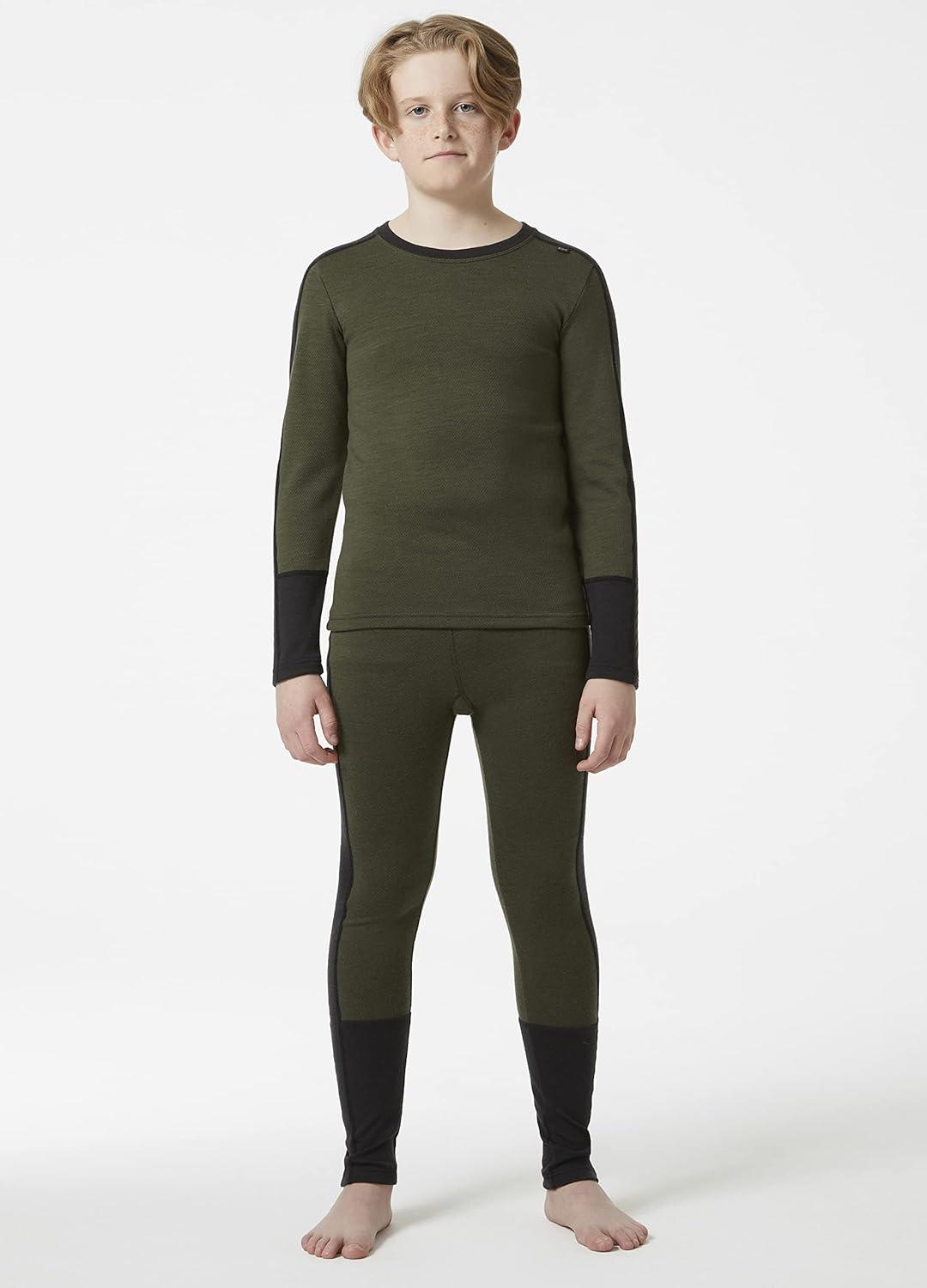 imageHellyHansen Jr Lifa Merino Midweight Set Kids Base Layer Thermal Underwear MoistureWicking Merino Wool Winter Ski432 Utility Green