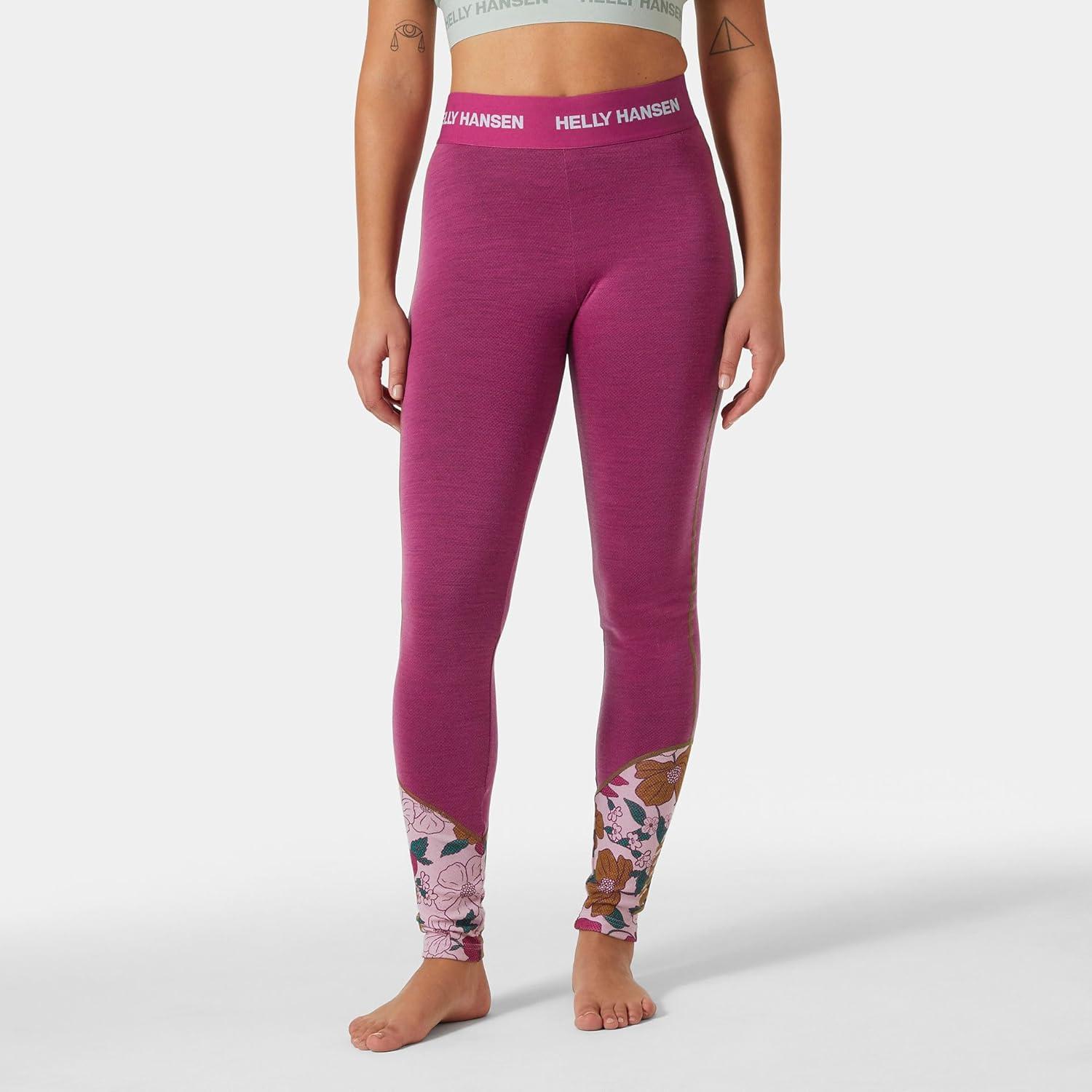 imageHellyHansen Womens LIFA Merino Midweight Graphic Base Layer Pants663 Magenta 20 Floral Aop