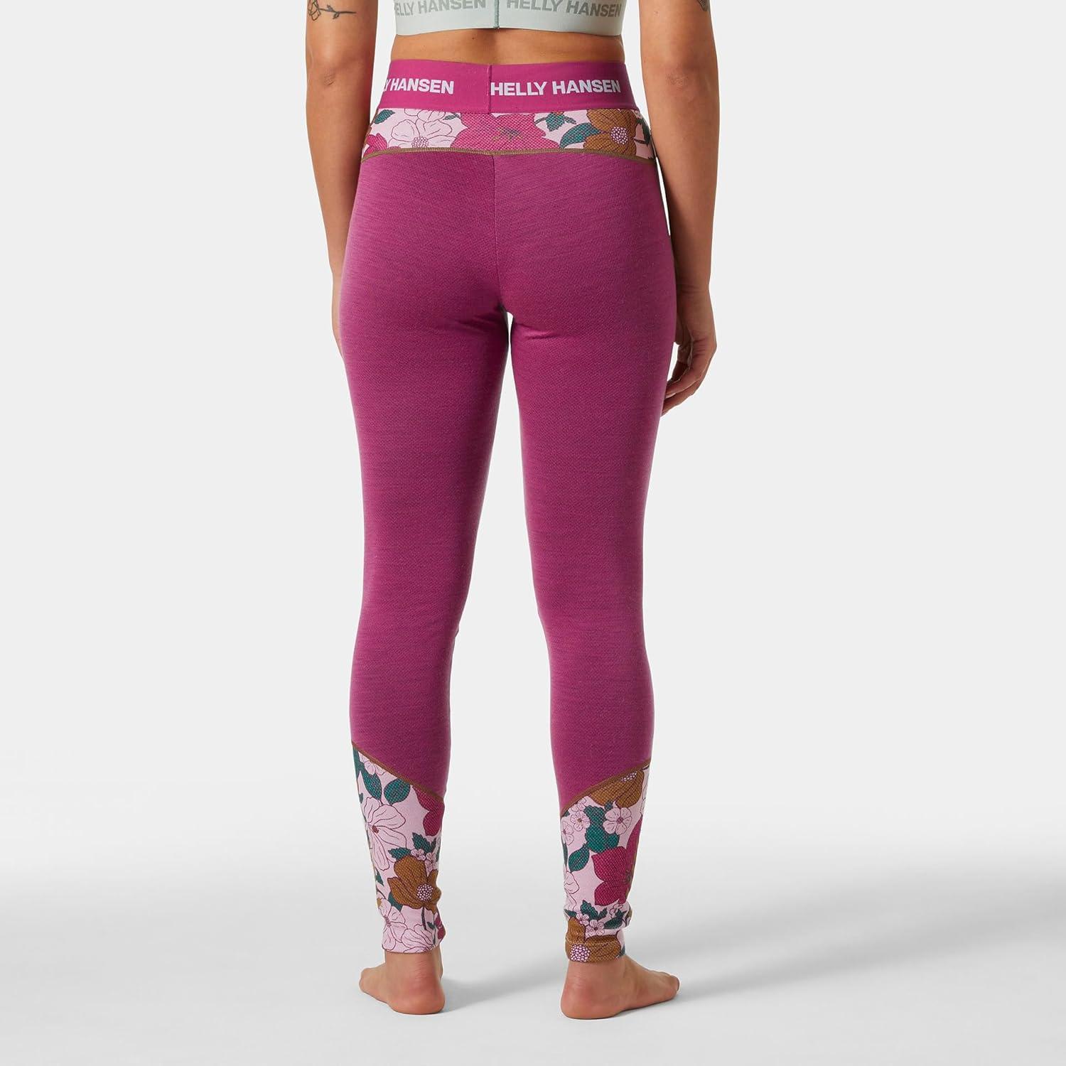imageHellyHansen Womens LIFA Merino Midweight Graphic Base Layer Pants663 Magenta 20 Floral Aop