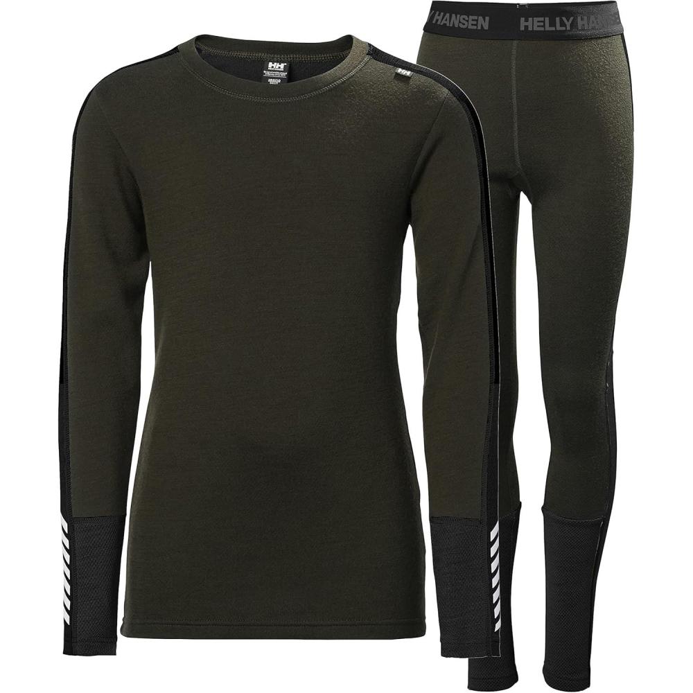 imageHellyHansen Jr Lifa Merino Midweight Set  Kids Base Layer Thermal Underwear MoistureWicking Merino Wool Winter Ski432 Utility Green