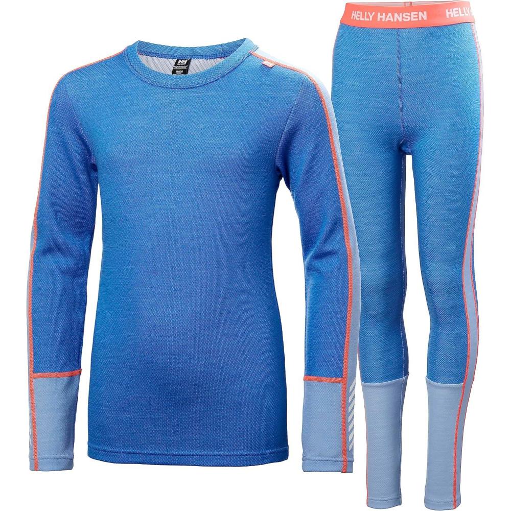 imageHellyHansen Jr Lifa Merino Midweight Set Kids Base Layer Thermal Underwear MoistureWicking Merino Wool Winter Ski554 Ultra Blue