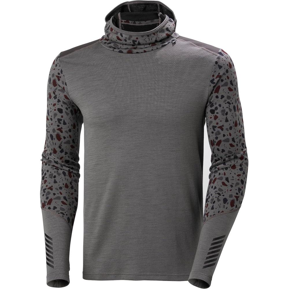imageHellyHansen Lifa Merino Midweight Hoodie Mens Merino Wool Base Layer Thermal Top for Ski Snowboard Hiking Camping876 Concrete Granite