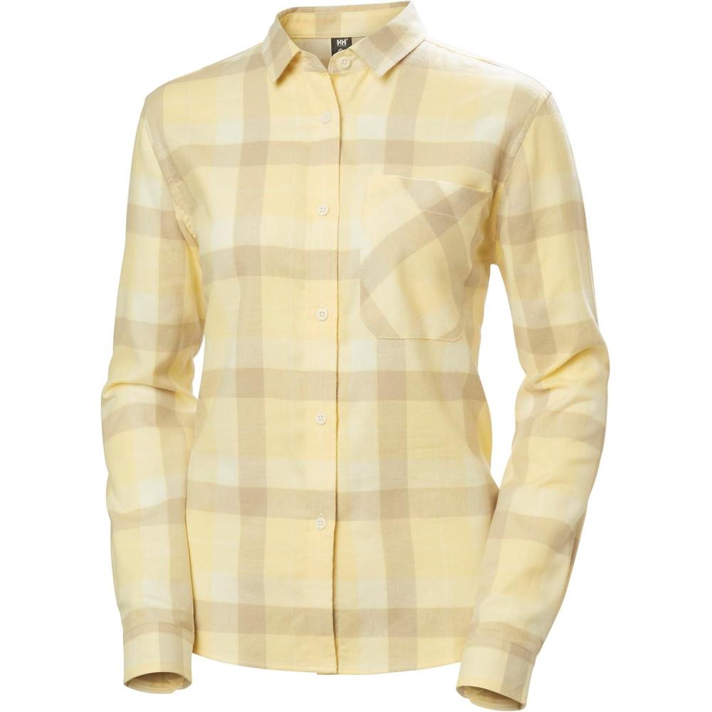 imageHellyHansen W Lokka Flannel LS Shirt Womens Longsleeve Soft ampamp Durable Ideal for Outdoor Adventures ampamp Casual Wear367 Yellow Cream Box Stripe Plaid