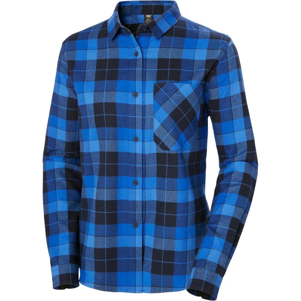imageHellyHansen W Lokka Flannel LS Shirt Womens Longsleeve Soft ampamp Durable Ideal for Outdoor Adventures ampamp Casual Wear598 Navy Box Striped Plaid