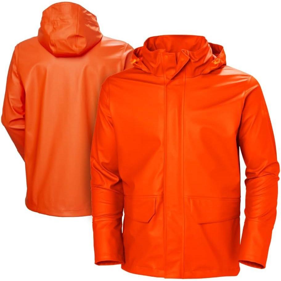 imageHellyHansen Workwear Gale Rain Jacket PUCoated Shell ampamp Waterproof Windbreaker for Men Packable Hood ampamp Adjustable Hem290 Dark Orange