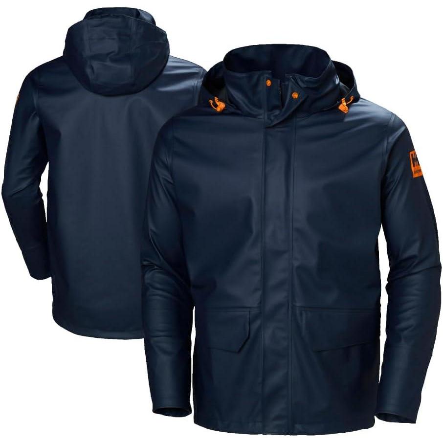 imageHellyHansen Workwear Gale Rain Jacket PUCoated Shell ampamp Waterproof Windbreaker for Men Packable Hood ampamp Adjustable Hem590 Navy