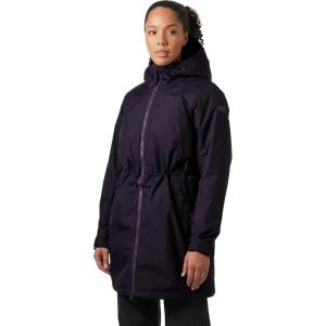 Helly-Hansen Womens Aden Insulated Waterproof Windproof Breathable Long Length Packable Hood Rain Coat Jacket(660 Black Grape)