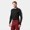 Helly Hansen Men’s Lifa Stripe Crew Lightweight Breathable Moisture Wicking Thermal Baselayer, 998 Black – Medium(998 Black)