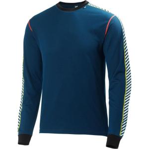 Helly Hansen Men’s Lifa Stripe Crew Lightweight Breathable Moisture Wicking Thermal Baselayer, 998 Black – Medium(292 Deep Blue / Neon Yellow)