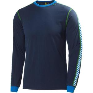 Helly Hansen Men’s Lifa Stripe Crew Lightweight Breathable Moisture Wicking Thermal Baselayer, 998 Black – Medium(689 Evening Blue)