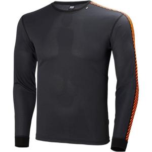 Helly Hansen Men’s Lifa Stripe Crew Lightweight Breathable Moisture Wicking Thermal Baselayer, 998 Black – Medium(982 Ebony / Neon Orange)