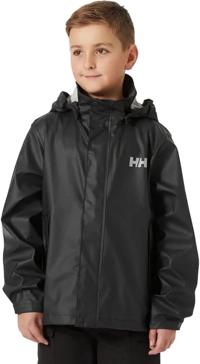 imageHelly Hansen Junior Moss Jacket Unisex Coat with HELOX YKK Zipper Detachable Hood Adjustable Cuffs amp Hem Hand Pockets990 Black
