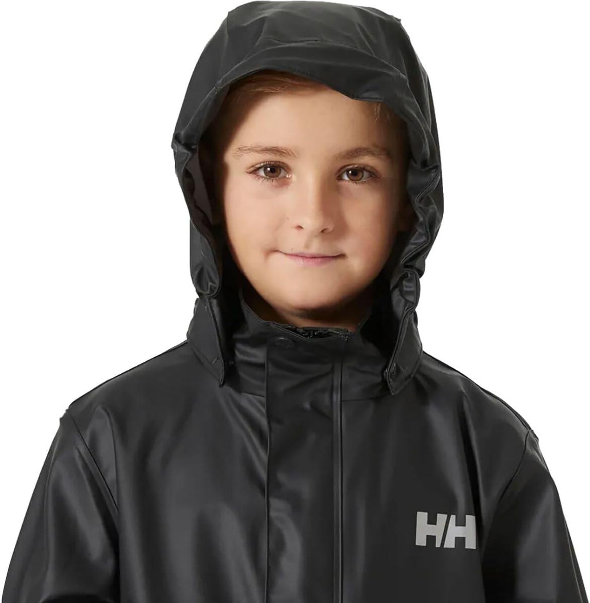 imageHelly Hansen Junior Moss Jacket Unisex Coat with HELOX YKK Zipper Detachable Hood Adjustable Cuffs amp Hem Hand Pockets990 Black