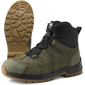 Helly Hansen Oslo Hiker Mid EH Work Boots – Light Hiking Shoes – All Day Comfort Mens Boots – Slip Resistant Work Shoe – Leather and Ripstop Polyester – Molded Toe and Heel Overlays(440 Olive/Gum)