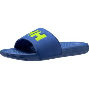 Helly Hansen H/H Slide Mens Casual Comfortable Sandals, Lightweight Padded Strap, Large Logo, Slip-On Beach Pool Footwear(563 Olympian Blue/Azid Lime)